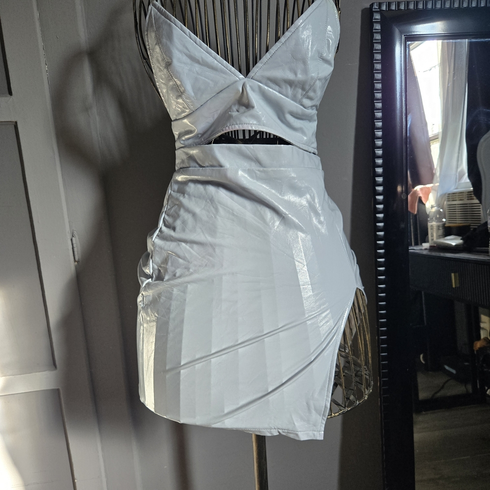 NUDE White Mini Skirt with Cut-Out Design